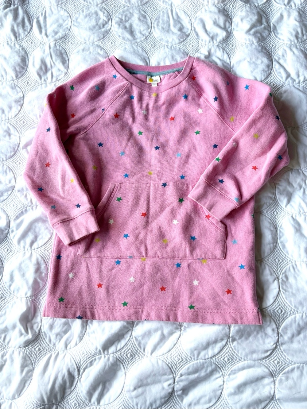 Mini Boden Pink Tunic Sweatshirt with Multicolor Stars Pocket 9-10y